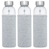 3x stuks glazen waterfles/drinkfles met grijze softshell bescherm hoes 500 ml