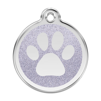 Paw Print Silver glitter hondenpenning large/groot dia. 3,8 cm - RedDingo