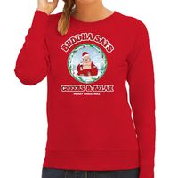 Foute Kersttrui/sweater voor dames - buddha says cheers & relax - rood - proost - wijn