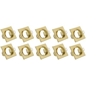 Spot Armatuur 10 Pack - Trion - GU10 Inbouwspot - Vierkant - Goud - Aluminium - Kantelbaar 80mm