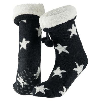 Apollo Dames huissokken/slofsokken - zwart/wit - sterren - maat 36-41 - Anti-slip
