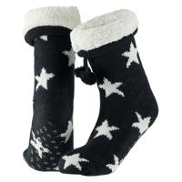 Apollo Dames huissokken/slofsokken - zwart/wit - sterren - maat 36-41 - Anti-slip Apollo Dames huissokken/slofsokken - zwart/wit - sterren - maat 36-41 - Anti-slip