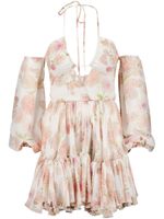 Giambattista Valli robe volantée à fleurs - Blanc