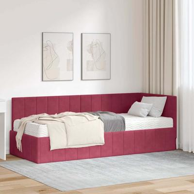 Hoekbedframe met matras Wijnrood 80 x 200 cm Fluweel