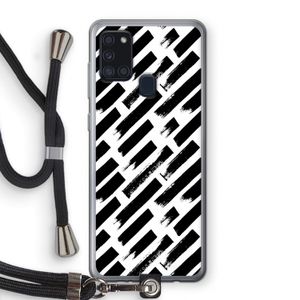 Zwarte vegen: Samsung Galaxy A21s Transparant Hoesje met koord
