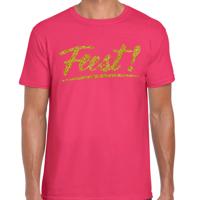 Party T-shirt heren - roze - Feest! - glitter goud - Glitter en Glamour - thema feest