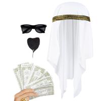 Carnaval verkleed set Arabier/Sjeik - hoofddoek - baardje - zonnebril - 75x nep dollars - thumbnail