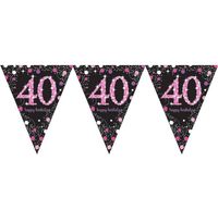Happy Birthday vlaggenlijn 40 jaar sparkling pink
