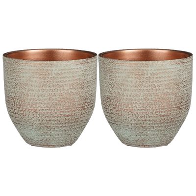2x stuks plantenpot/bloempot koper met flakes patroon - D20/H18 cm