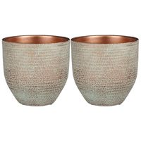 2x stuks plantenpot/bloempot koper met flakes patroon - D20/H18 cm - thumbnail