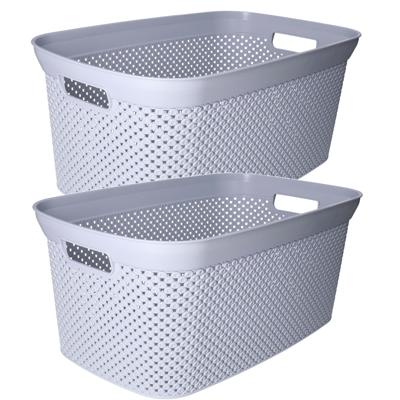 Wasmand - 2x - lichtgrijs - kunststof - 34 x 54 x 23 cm - 35 liter - met handvatten - manden voor wa