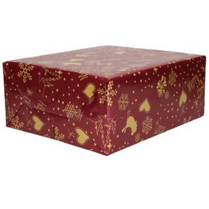 1x Rollen inpakpapier/cadeaupapier Kerst print bordeaux rood 2,5 x 0,7 meter 70 grams luxe kwaliteit   -