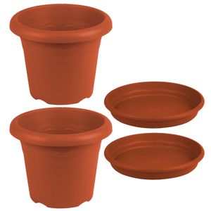 4x stuks ronde plantenpotten terra cotta met opvangschaal dia 20 cm