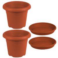 4x stuks ronde plantenpotten terra cotta met opvangschaal dia 20 cm - thumbnail