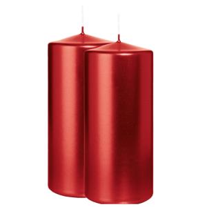 Cilinderkaars/stompkaars - 2x - metallic rood - 15 x 7 cm - 63 branduren