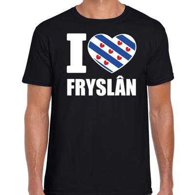 T-shirt met I love Fryslan print - voor heren - zwart - Friesland vlag thema kleding - supporters
