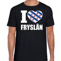 T-shirt met I love Fryslan print - voor heren - zwart - Friesland vlag thema kleding - supporters