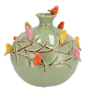 Vaas Spring birds - pistache groen - keramiek - D29 x H28 cm - bloemenvaas