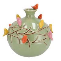 Vaas Spring birds - pistache groen - keramiek - D29 x H28 cm - bloemenvaas Vaas Spring birds - pistache groen - keramiek - D29 x H28 cm - bloemenvaas