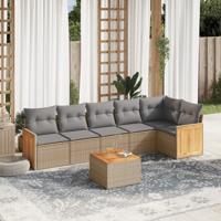 7-delige Loungeset met kussens poly rattan beige