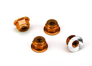 Traxxas - Nuts, aluminum, flanged, serrated (4mm) (orange-anodized) (4) (TRX-1747T)