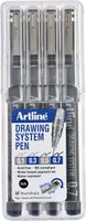 Fineliner Artline set met 0.1-0.3-0.5-0.7mm zwart