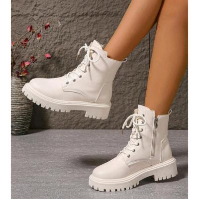 Bon&Bon Women's Winter Warm Lace-Up Boots - White Low Heel Fashion 2025 36.5