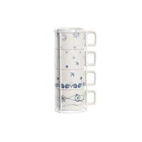 Set van koffiekopjes DKD Home Decor Blauw Wit Metaal Dolomite 260 ml