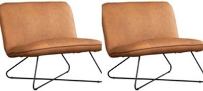 Set van 2 Bruine leren industriële fauteuils zonder armleuning Smile - Rancho Leer Clay (bruin leer)