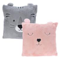 Dieren sierkussens - kinderkamer - grijs / roze - 43 cm - polyester