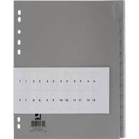 Q-CONNECT tabbladen, A4, PP, 11-gaatsperforatie, 12 tabs, grijs