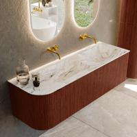 Badmeubel Mondiaz Kurve-Dlux | 145 cm cm | Meubelkleur Ruby | Wastafelkleur Glace | Solid surface | Dubbel / Rechts spoelbak | Zonder kraangat(en)