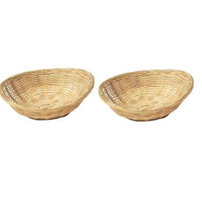Ovale mand/schaal - 2x - bruin - rieten/bamboe - 22 x 17 x 7 cm - fruitschaal/decoratieschaal