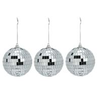 Disco kerstbal - 3x - zilver - D9 cm - glas/foam - discobal/discobol - kerstversiering