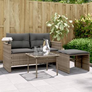 3-delige Loungeset met kussens poly rattan grijs