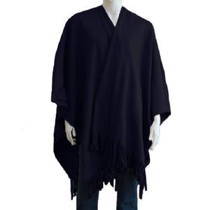 Luxe omslagdoek/poncho - navy blauw - 180 x 140 cm - fleece - Dameskleding accessoires One size  -