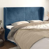 Hoofdbord met randen 163x23x118/128 cm fluweel donkerblauw