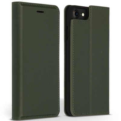 AccezzPremium Leather Slim Book Case voor Apple iPhone SE (2022 / 2020) / 8 / 7 / 6(s) Telefoonhoesje Groen