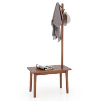 Bijzettafel met Kapstok Vrijstaande Kapstok van Massief Hout 2 In 1 Schoenenbank met 3 Haken voor Woonkamer Hal Bruin