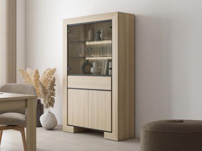 Vitrinekast CASTRO 4 deuren 1 lade elegante eik met led