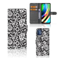 Motorola Moto G9 Plus Hoesje Black Flowers | Portemonnee hoesje