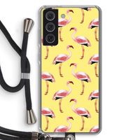 Flamingo's geel: Samsung Galaxy S21 FE Transparant Hoesje met koord