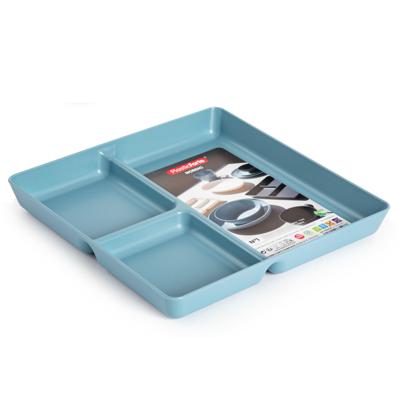 Plasticforte Vakjesborden - 1x stuks - blauw - gourmetbord - 3-vaks - kunststof - 24 x 24 cm