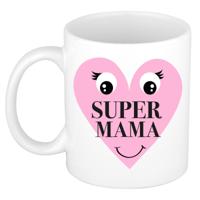 Cadeau koffie/thee mok voor Mama - roze - Super Mama hartje - keramiek - 300 ml - Moederdag