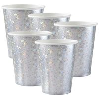 Feest wegwerp bekertjes - glitter - 50x stuks - 270 ml - zilver - karton