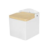 CM Suikerpot Madera - keramiek - met houten deksel - 10 x 12 cm - wit