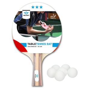 Tafeltennis set met 1x batje 3 sterren + 12x tafeltennis/ping pong balletjes wit 4 cm - Tafeltennisbats