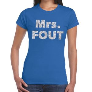 Mrs. Fout zilver glitter tekst t-shirt blauw dames