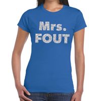 Mrs. Fout zilver glitter tekst t-shirt blauw dames - thumbnail