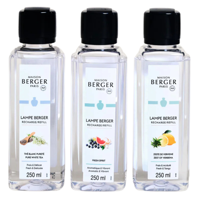 Maison Berger Navullingen set - voor geurbrander - Fresh Spirit / Zest of Verbena / Thé Blanc Purité 3 x 250 ml